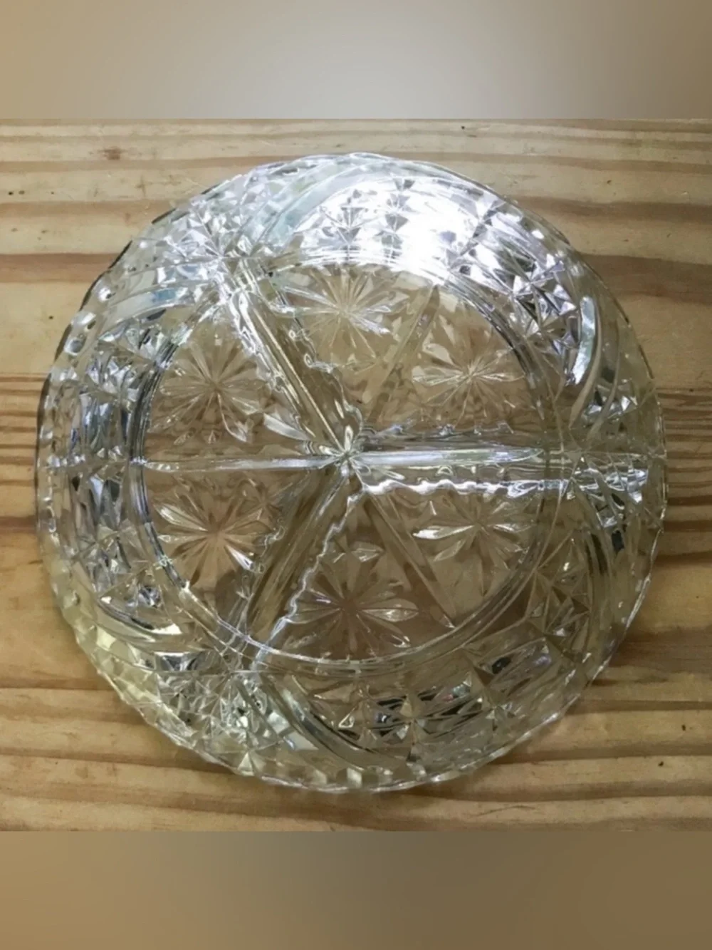 Vintage Pressed Glass Divided Nut Candy Dish Clear Mid Century Modern Fairy Core